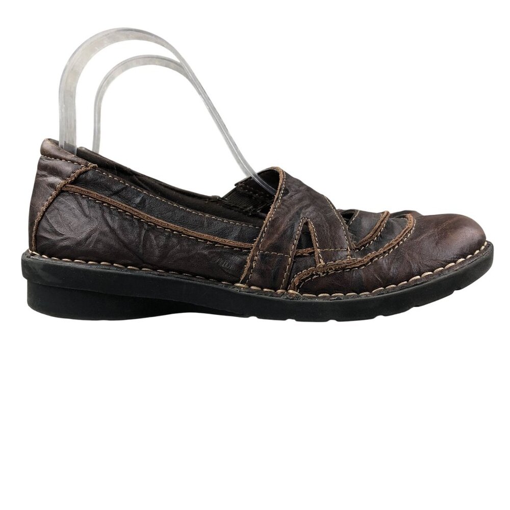 Clarks Women's Size 7.5M Bendables Brown Leather Slip On Mary Jane Casual Shoes